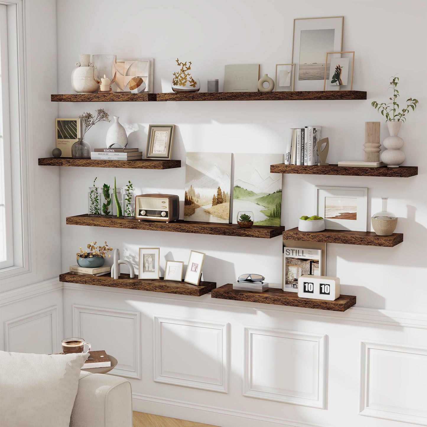 Floating Shelves for Wall, 24 Inch Floating Shelves Set of 2, Wall Mounted Rustic Wood Shelf for Bathroom, Living Room, Bedroom and Kitchen, Hanging Shelf for Storage, Books, Home Decor, Rustic Brown