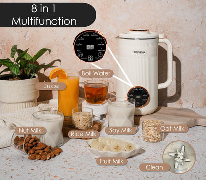 BELVENA All-In-One Bundle Nut Milk Maker Machine – Includes 4 Storage Bottles, Labels & Measuring Set 32oz Capacity 8 in 1 Function Soy Milk Maker Machine Automatic Stainless Steel Almond Nut Oat Rice