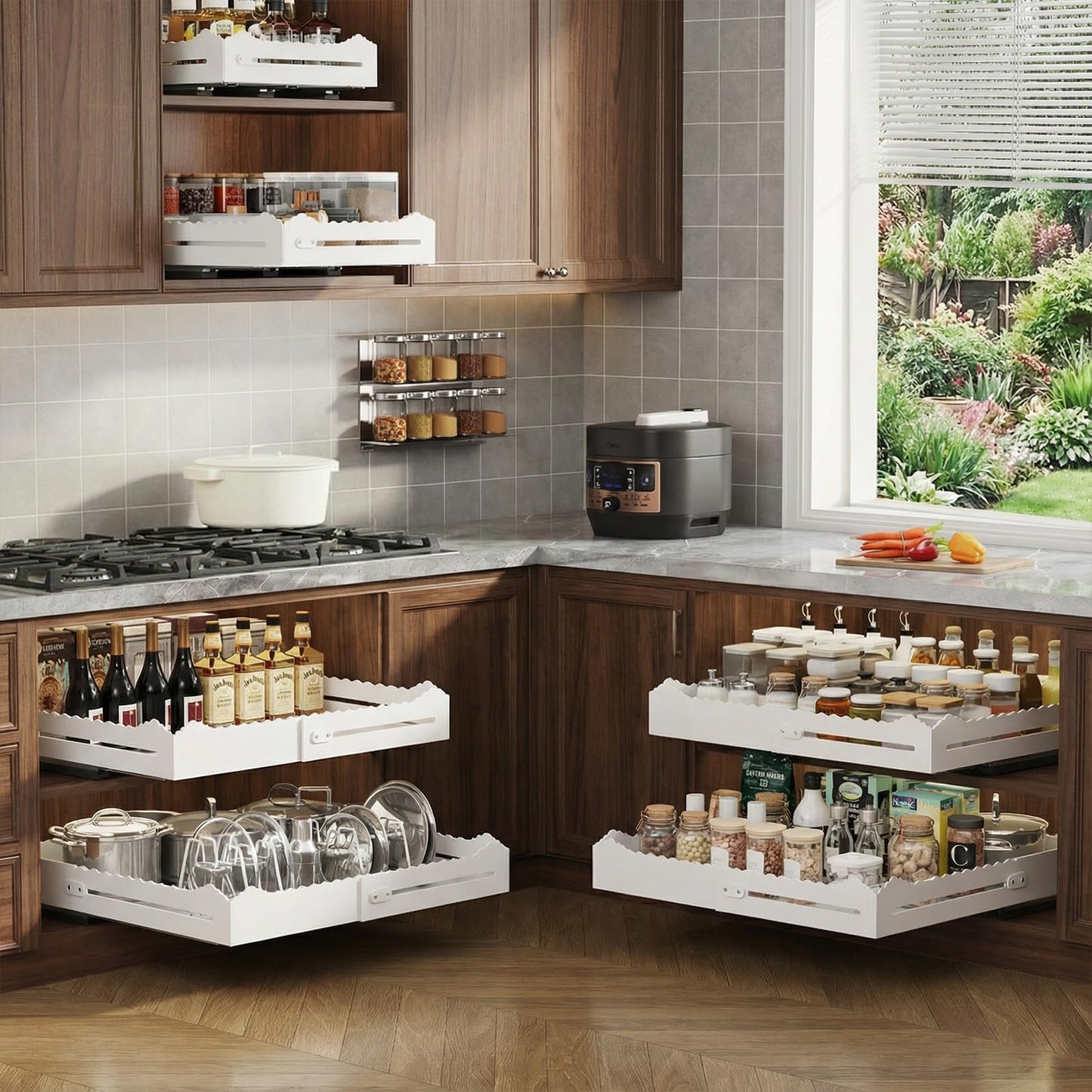 HarmonyHome Pull Out Cabinet Organizer, Expandable Width (12"-18") and Depth (13.7"-23.6"),Pull Out Drawers for Cabinets, Slide Out Drawers for Kitchen Cabinets with Sturdy Metal Pull Out Shelves