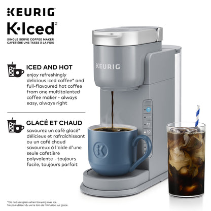 Keurig K-Iced Single Serve K-Cup Pod Coffee Maker, Featuring Simple Push Blue Button Brew Over Ice, Grey