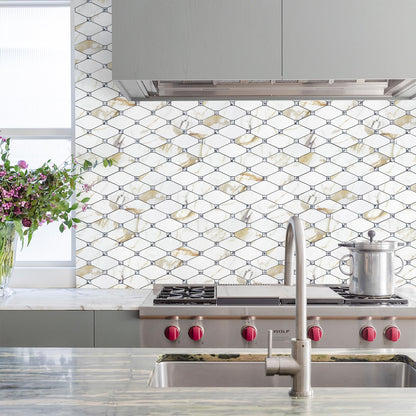 STICKGOO 10 Sheets Peel and Stick Backsplash, Calacatta Golden Stick on Mosaic Tiles for Kitchen Wall Decor, Self Adhesive Long Hexagon PVC Tile Kitchen Backsplash