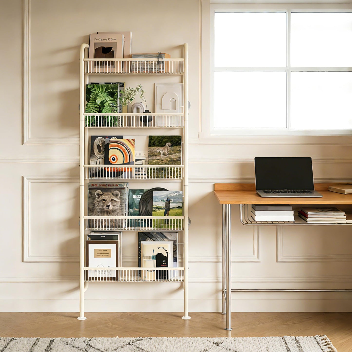 Ormeo Home Behind The Door Narrow Bookshelves Pantry Spice Rack 5-Tier Slim Metal Space-Saving Organizer for Bathroom Closet Kitchen Living Room Sturdy Room Laundry Room, White