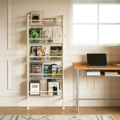 Ormeo Home Behind The Door Narrow Bookshelves Pantry Spice Rack 5-Tier Slim Metal Space-Saving Organizer for Bathroom Closet Kitchen Living Room Sturdy Room Laundry Room, White