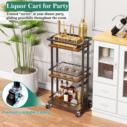OKZEST 3-Tier Liquor Cabinet with Wine Rack, Mini Bar Cart for Home, Small Liquor Bar for Alcohol, Rolling Kitchen Serving Cart on Wheels, Wine Drink Cart for Party, Bar Stand for Small Space
