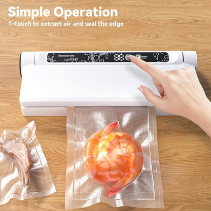 Food Vacuum Sealer Machine, 75KPA Powerful Suction, Dry/Wet Modes, Compact Vacuum Sealer for Food, with Led Indicator Lights, 20 Vacuum Sealer Bags