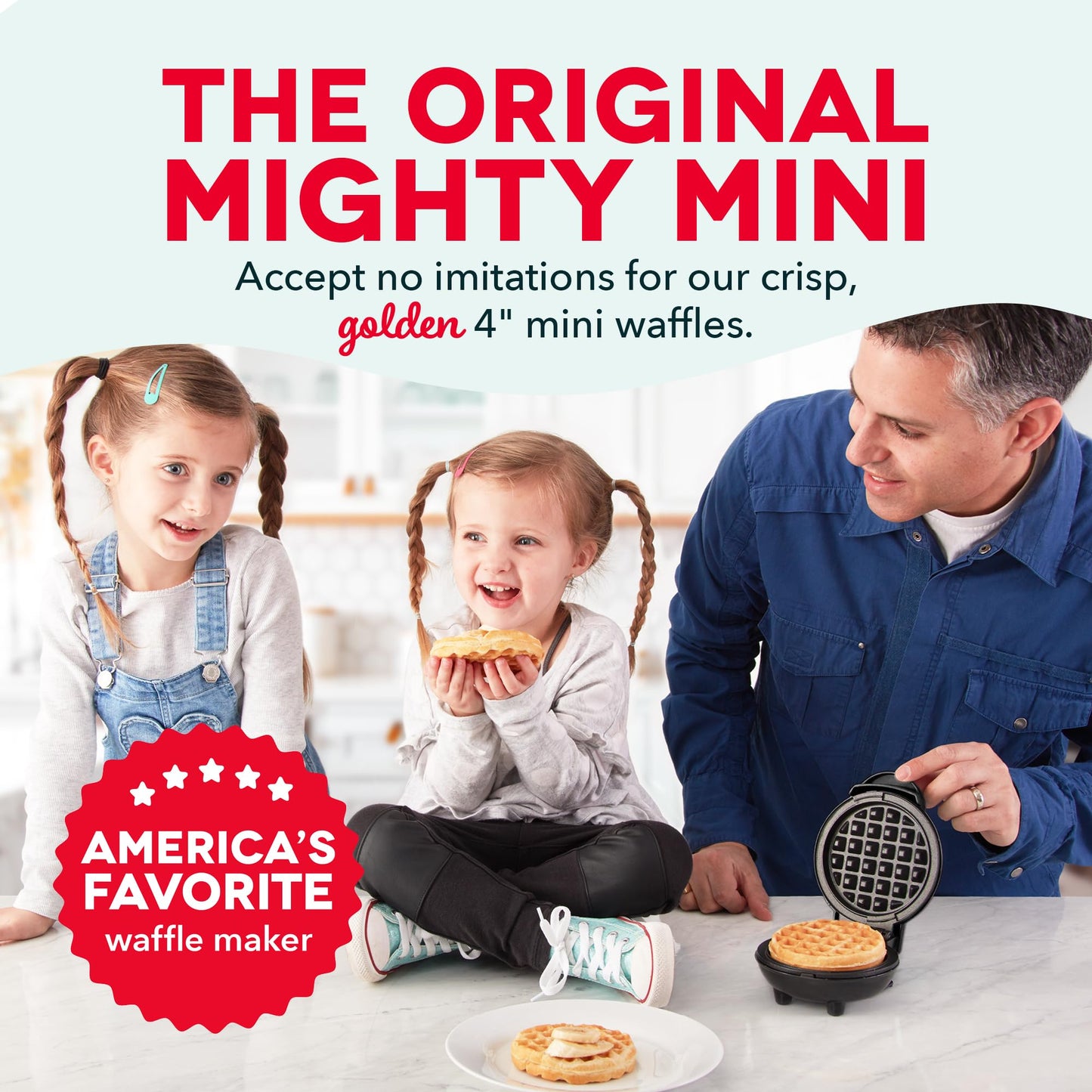 DASH Mini Waffle Maker, 4″ Nonstick Mini Waffle Iron, Quick Heat-Up, Compact & Easy to Use (Black)