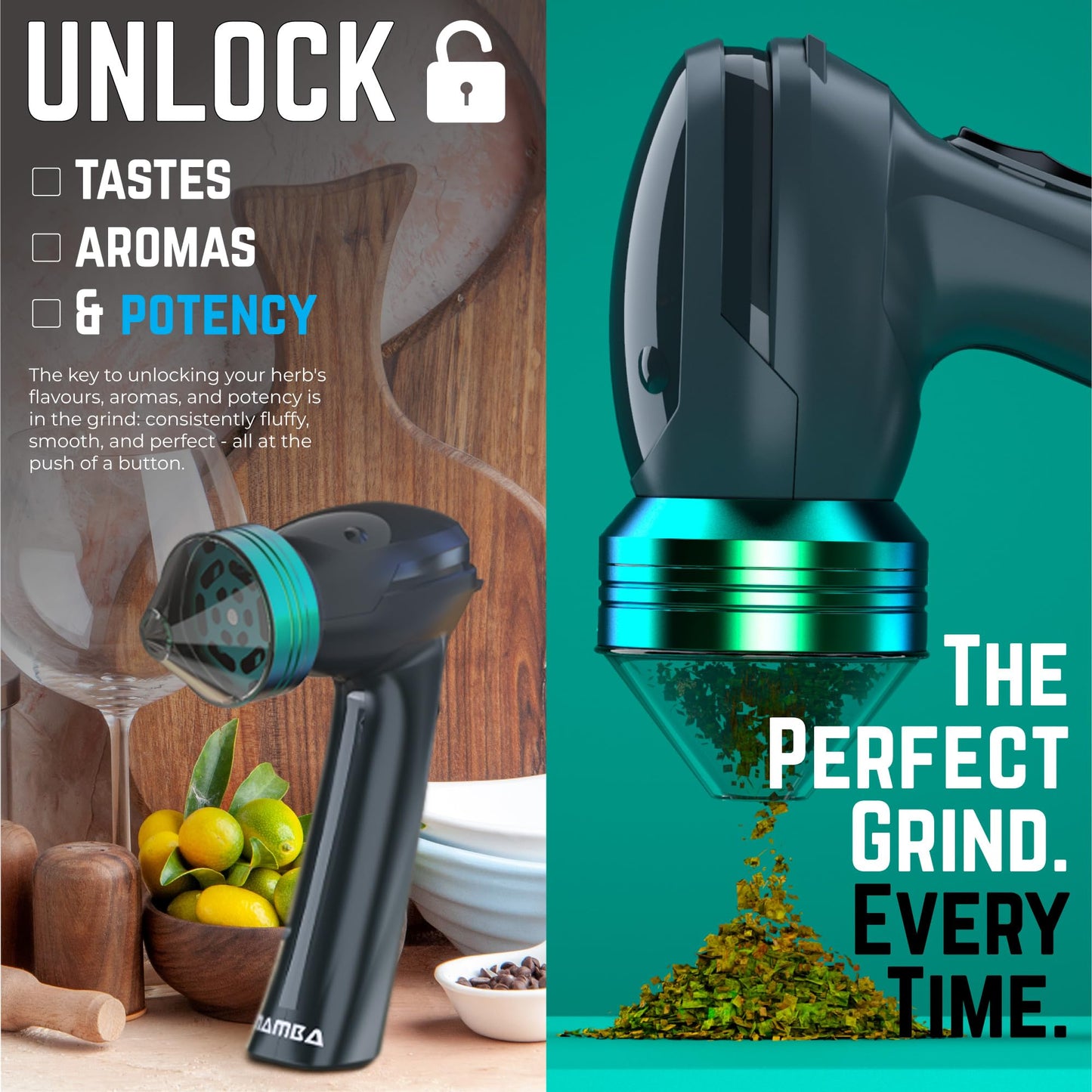 Mamba Electric Grinders – USB Rechargeable Spice & Herb Grinder, 1g Portable Metal Grinder for Herbs, Quick & Easy-to-Use Spice Mill for Kitchen