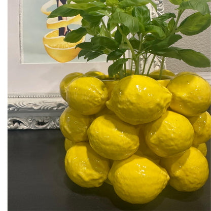 PeachiiPitt Lemon Vase -Cheery Yellow Ceramic French/Mediterranean Style Unique Vase with 3D Lemon Design- Lemon Kitchen Decor - Lemon Themed Housewarming Gift for her