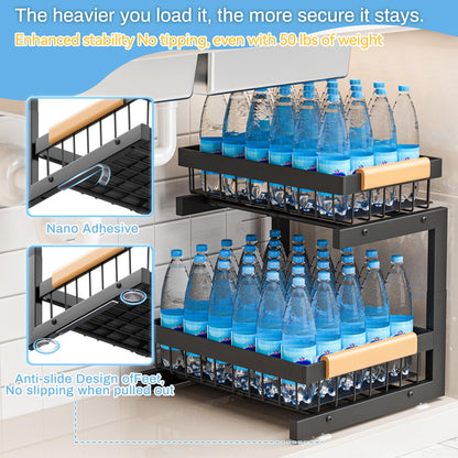 ADBIU Under Sink Organizer XL Size, 2 Packs 2 Tier Expandable Height (13.5" - 17.5") Under-Sink Organizers Slide out Pull out Bathroom Kitchen Organizers And Storage