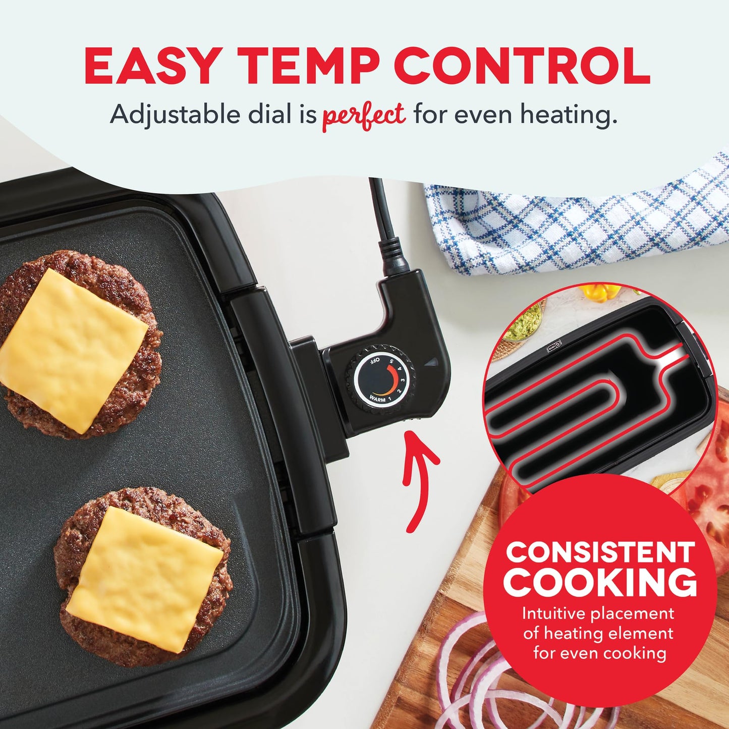 Dash Everyday Electric Griddle - Indoor Griddle for Versatile Cooking - Features Quick-Heating, Anti-Slip Feet, and Removable, Nonstick Plate - Black