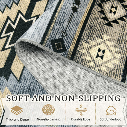 B BENRON Western Rugs for Living Room, Non Slip Rustic Rug for Bedroom Dining Table Kitchen, Washable Aesthetic Area Rugs for Home Decor, 5ft x 7ft, Grey