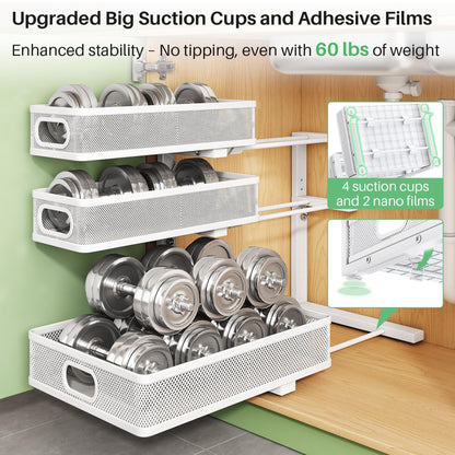Kitstorack Under Sink Organizer, 2-Pack 3-Tier Height Adjustable Thickened Metal Pull out Cabinet Organizer Shelf, Slide out Storage Drawer Rack for Bathroom Kitchen Pantry Home Laundry Organization