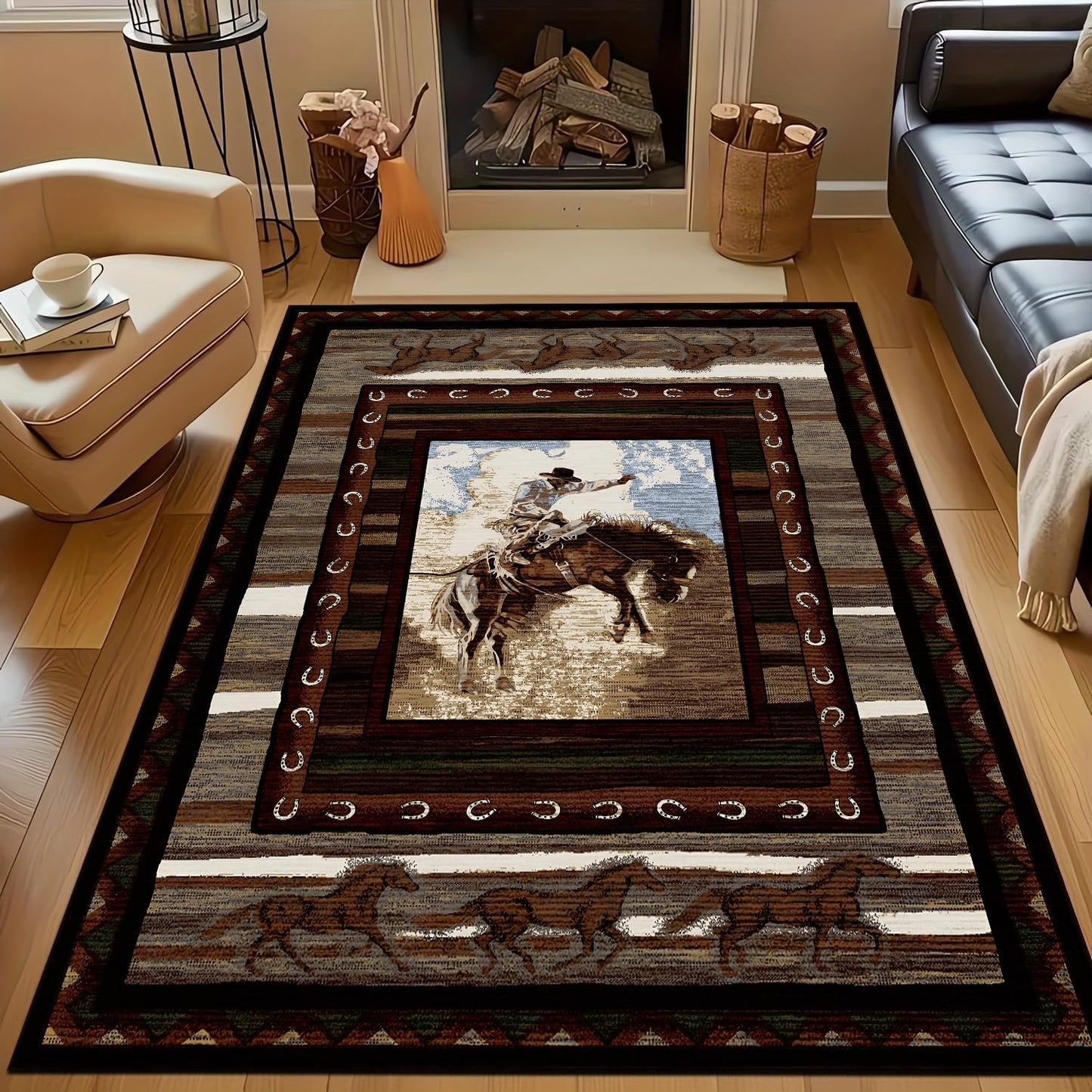 ACANTILA Texas Cowboy Area Rug for Farmhouse Western Decor, 3x5 ft Machine Washable, Southwestern Rugs, Non-Slip Low Pile Indoor Floor Carpet for Bedroom Dining Room Kitchen Home Office
