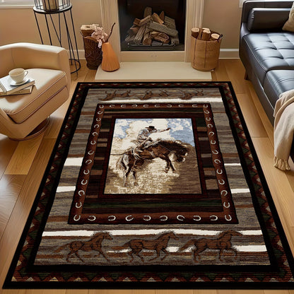 ACANTILA Texas Cowboy Area Rug for Farmhouse Western Decor, 3x5 ft Machine Washable, Southwestern Rugs, Non-Slip Low Pile Indoor Floor Carpet for Bedroom Dining Room Kitchen Home Office