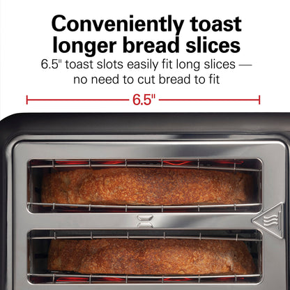 Hamilton Beach Gourmet 2 Slice Slot Toaster with Extra Long & Wide Slots, Sure-Toast Technology, Shade Selector with 7 Browning Levels, Bagel Setting, Matte Black and Stainless Steel (22996)