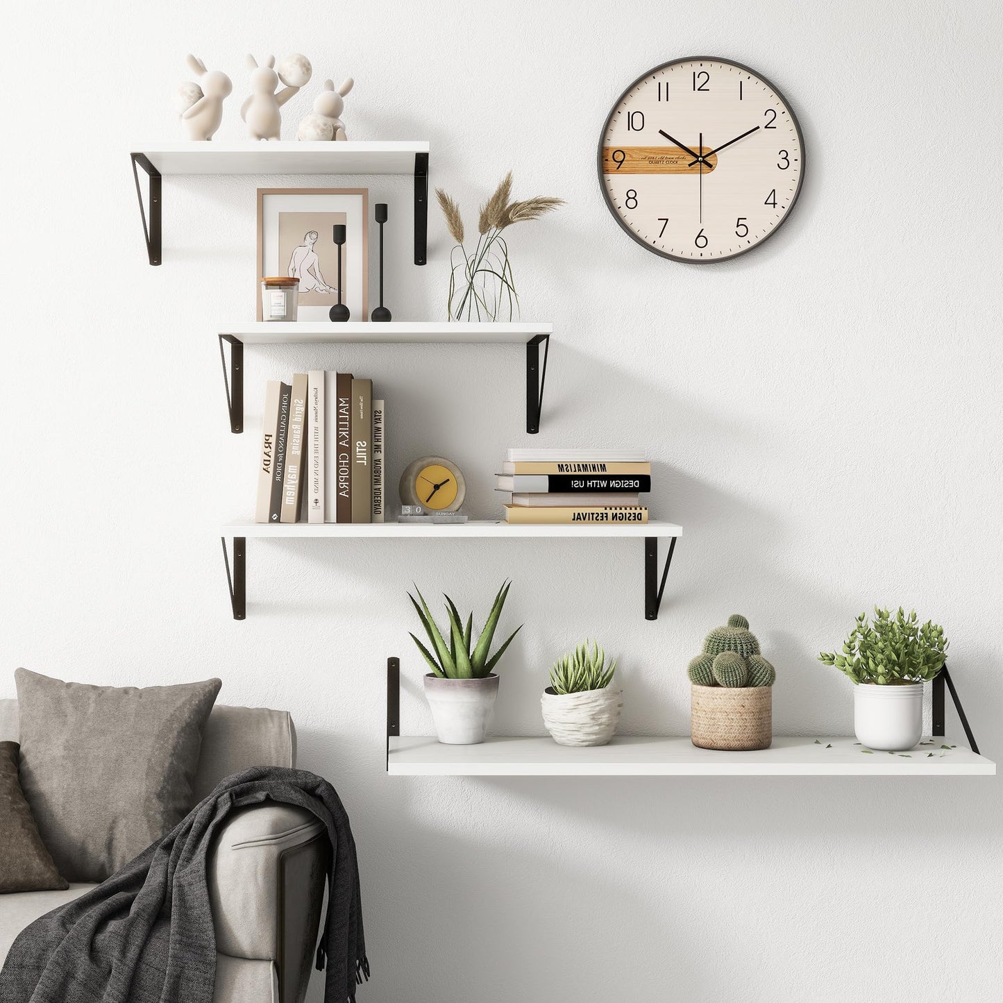Fun Memories 20 Inch Floating Shelves for Wall, White Bathroom Shelves Set of 2, 10 Inch Deep Wall Shelf for Bedroom, Kitchen, Large Home Decor Shelves Farmhouse Storage Shelf