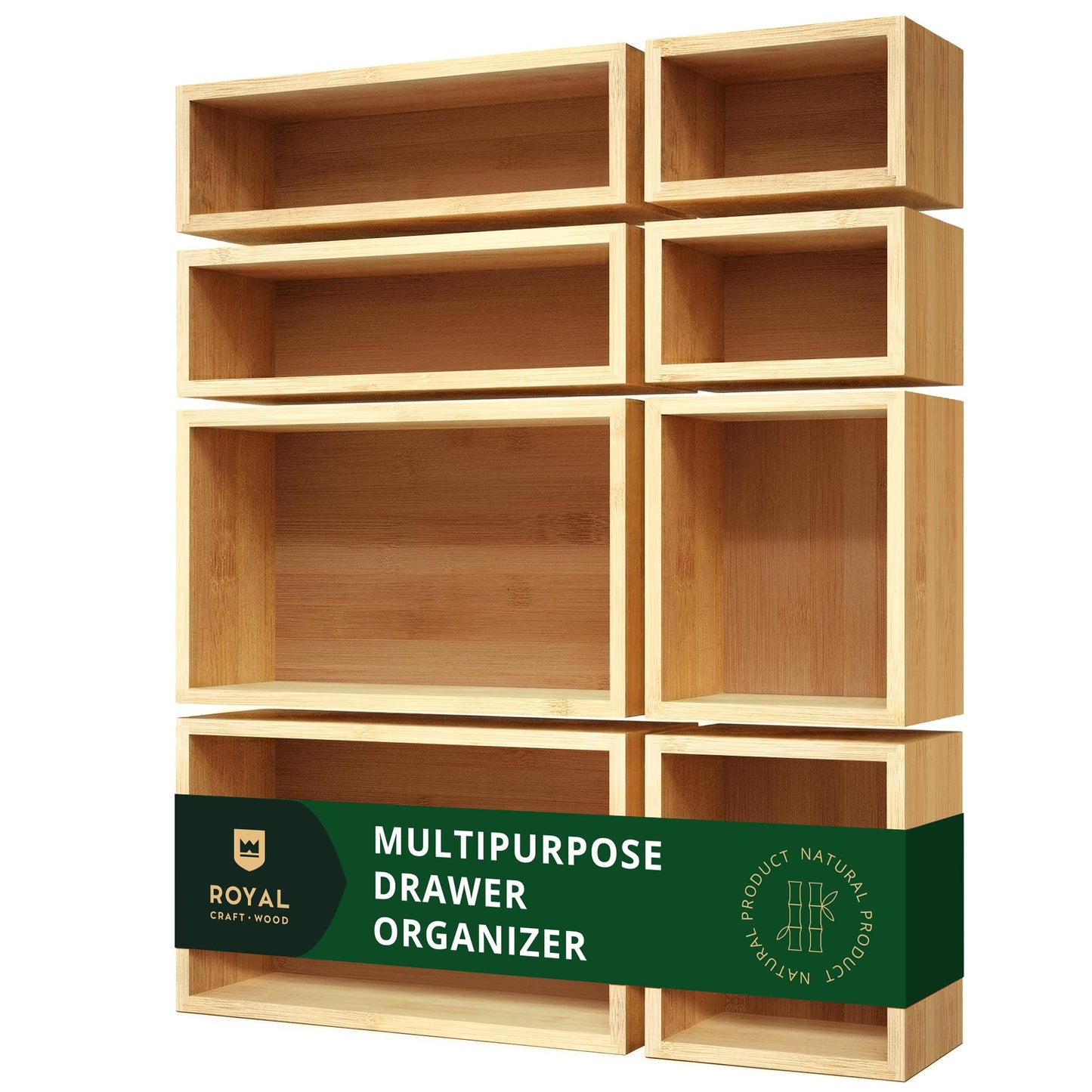 ROYAL CRAFT WOOD Bamboo Jewelry Organizer Box & Chests Set - Versatile Storage Solution for Makeup, Jewelry, and Bathroom Essentials (8 Boxes)