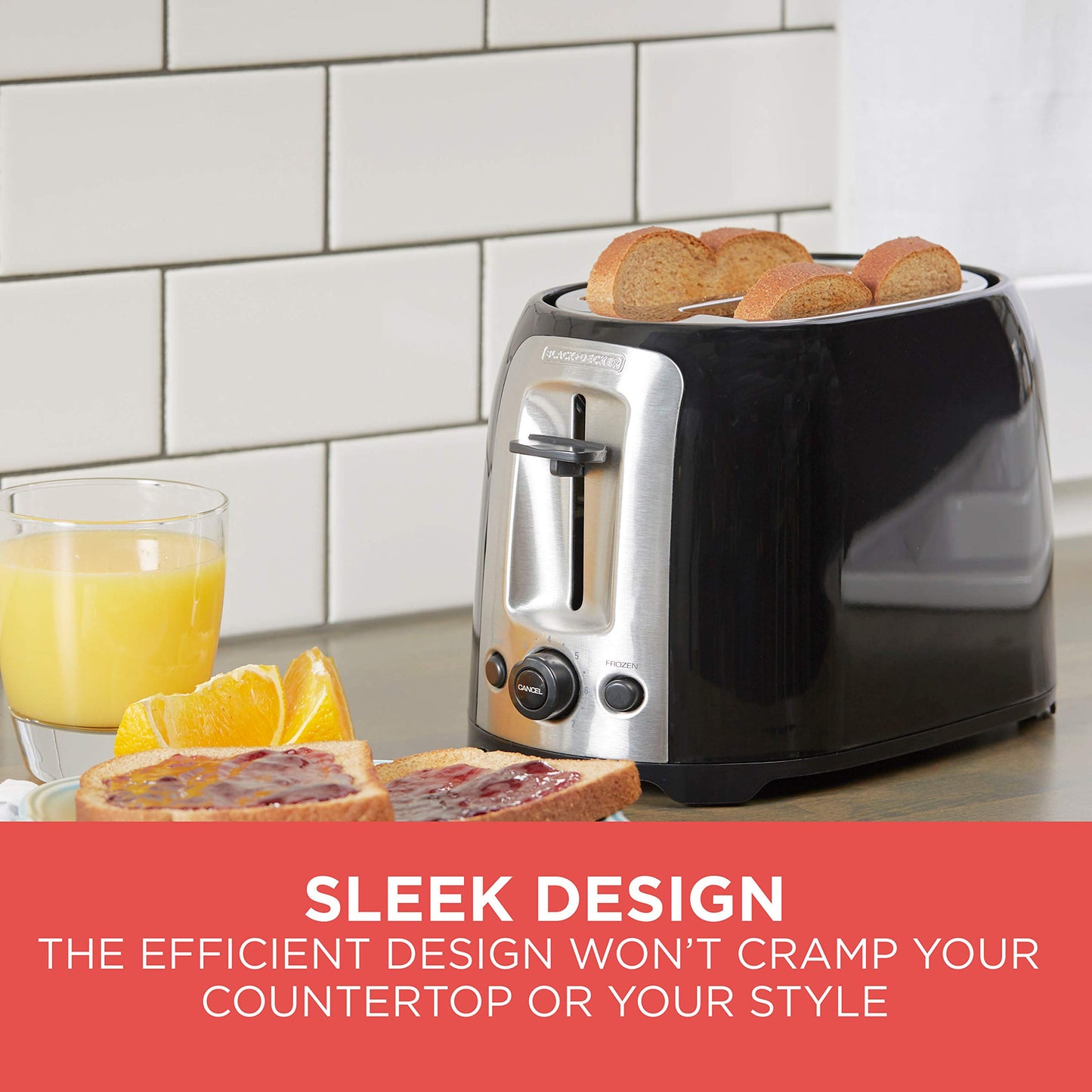 BLACK+DECKER 2-Slice Toaster, Extra-Wide Slots, Classic Oval, Black & Stainless Steel, TR1278B