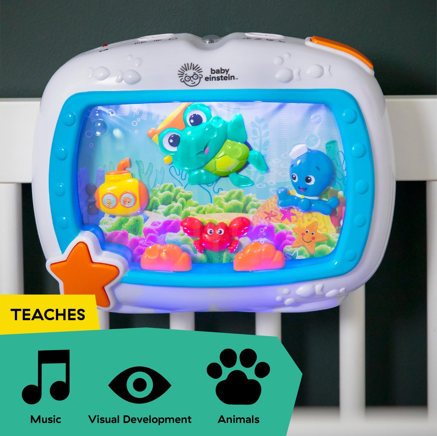 Baby Einstein Sea Dreams Soother Crib Toy with Remote, Lights and Melodies for Newborns and up