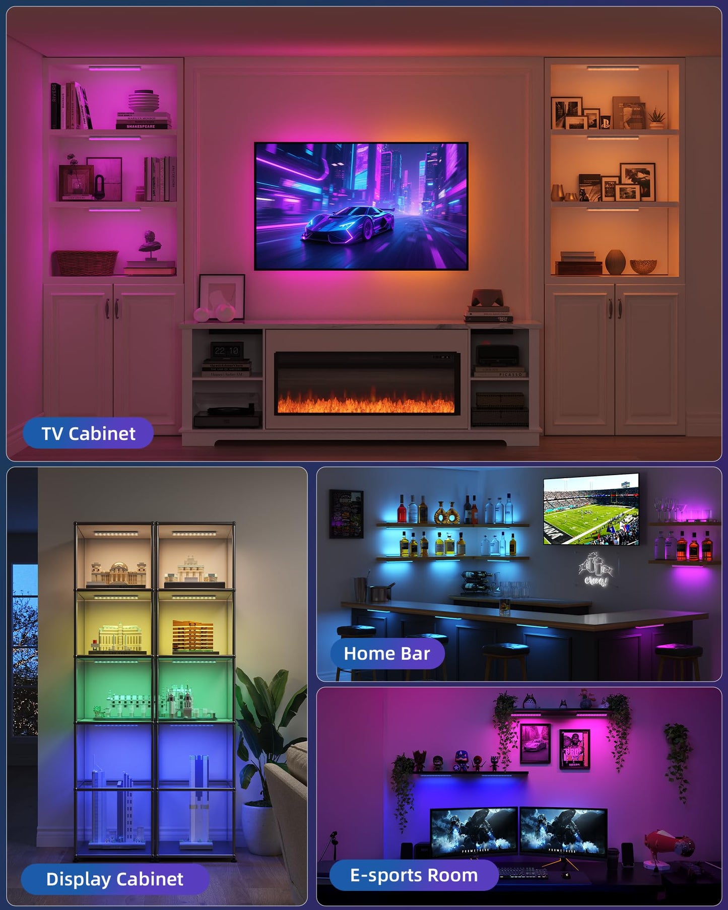 EZVALO 80 RGB Color Changing Under Cabinet Lighting Wireless, 1800mAh Rechargeable Shelf Lights, Magnetic, Timer & Dimmable Bar Light with Remote for Kitchen, Display Case, Cabinet, 6Pack