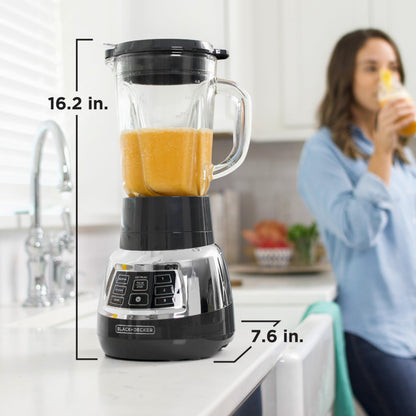 Black+Decker Quiet Blender with 6-Cup Cyclone Glass Jar, 3 Speeds + 3 Functions & Serrated Blade Technology for Faster Blending, Pulse Button and 24-oz Personal Jar, 900W