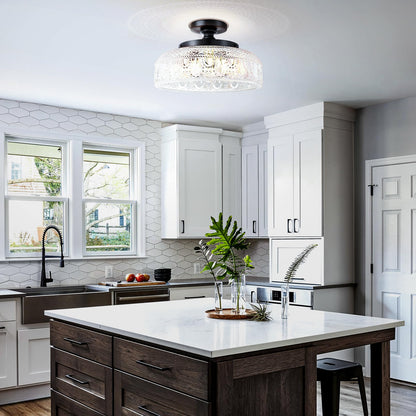 Lamomo Semi Flush Mount Ceiling Light, Upgraded Larger 12 Inch Black Hallway Light Fixture, 3 Light Globe Glass Close to Ceiling Light, Indoor Hanging Light for Bedroom Kitchen Porch Hallway