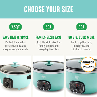 GreenLife 6QT Ceramic Slow Cooker, PFAS-Free, Programmable, Removable Healthy Nonstick Pot for Family Meals, Sear on Stovetop, Keep Warm, Digital Timer, Dishwasher Safe Crock, Turquoise