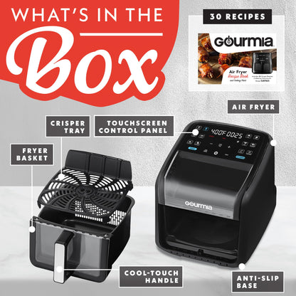 Gourmia Air Fryer 7 QT - Easy View Panorama Window & Interior Light, Guided Cooking with 12 One-Touch Presets, FryForce 360, Dishwasher Safe Accessories, Black