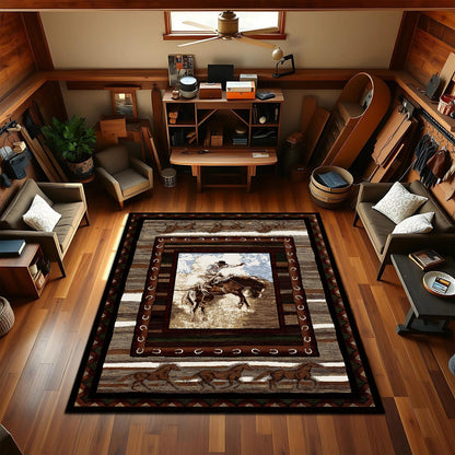 ACANTILA Texas Cowboy Area Rug for Farmhouse Western Decor, 3x5 ft Machine Washable, Southwestern Rugs, Non-Slip Low Pile Indoor Floor Carpet for Bedroom Dining Room Kitchen Home Office
