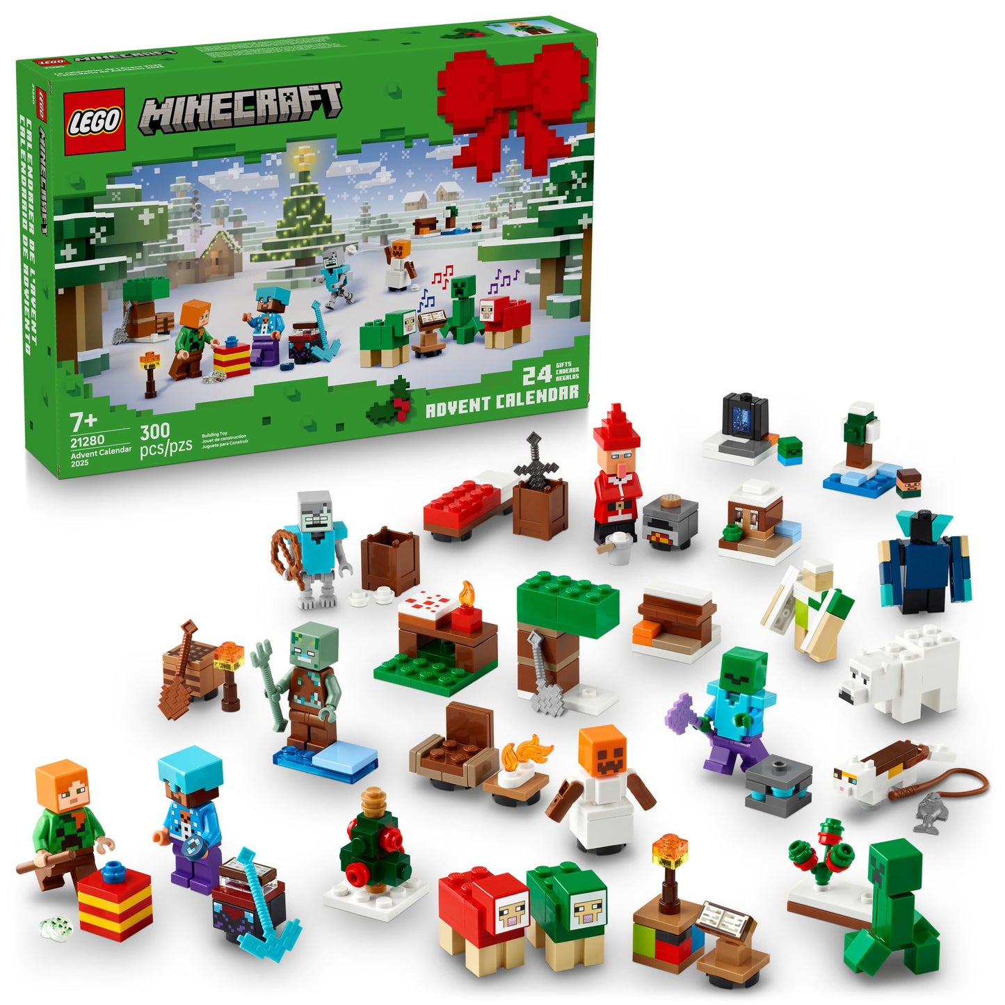LEGO Minecraft Advent Calendar 2025, 24 Buildable Surprises, 8 Minifigures, Ages 7+, Holiday Countdown Gift, 21280