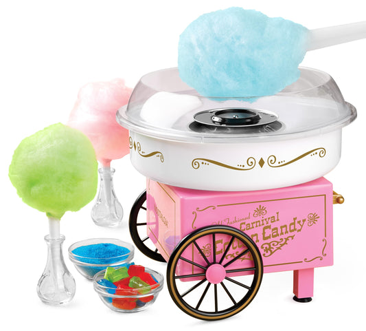 Nostalgia Vintage Cotton Candy Machine - Countertop Cotton Candy Maker With 2 Reusable Cones & 1 Sugar Scoop - Use Hard Candy or Sugar to Create Fluffy, Delicious Treats in Minutes-Pink