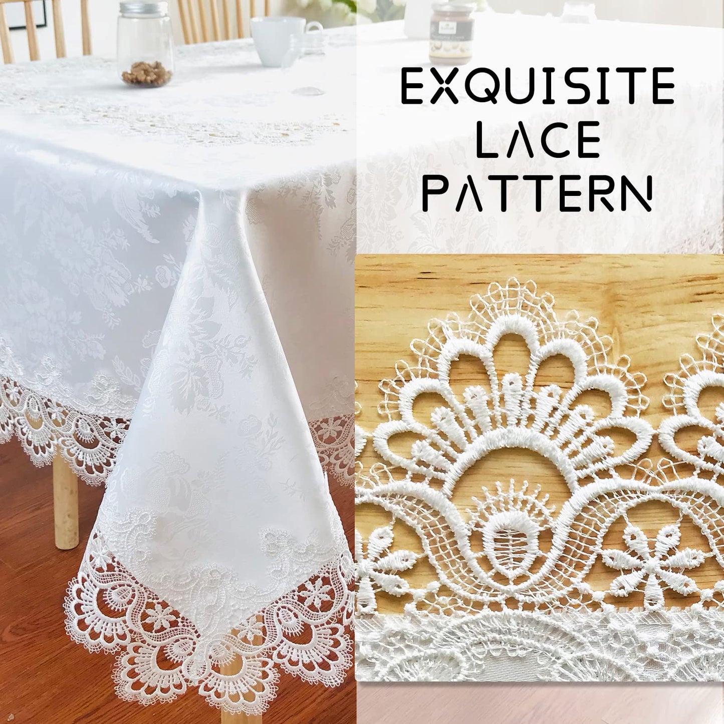 BrekSdat Tablecloths for Rectangle Tables Lace Elegant Decor for Dinning Home Holiday Party Kitchen Easter Christmas Wedding Farmhouse Outdoor Washable Table Linen (H17191-white-1, 72 * 126)