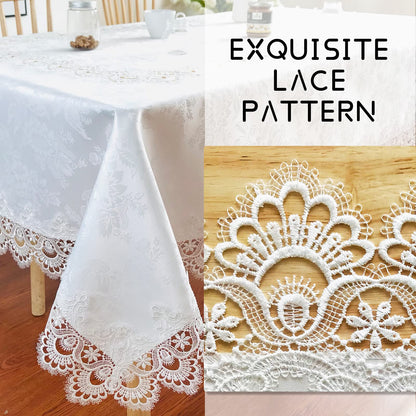 BrekSdat Tablecloths for Rectangle Tables Lace Elegant Decor for Dinning Home Holiday Party Kitchen Easter Christmas Wedding Farmhouse Outdoor Washable Table Linen (H17191-white-1, 72 * 126)