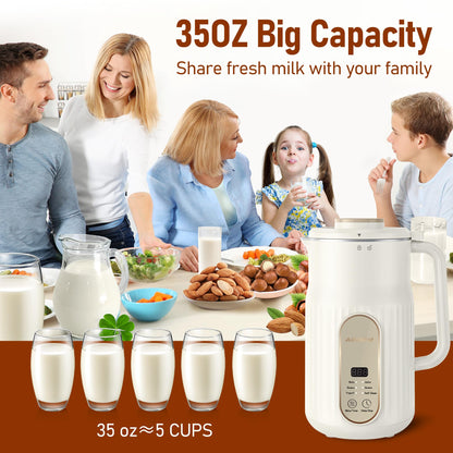 Nut Milk Maker, AlfaBot N2 Automatic Almond Milk Machine for Homemade Plant-Based Milk, Oat, Soy, Yogurt, 5 Modes/35OZ Big Capacity Soy Milk Maker with Delay Setting and Self Cleaning (Cream)