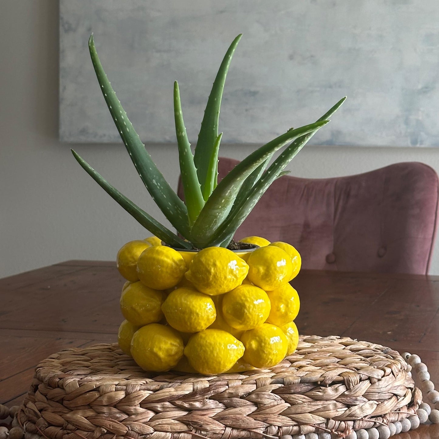 PeachiiPitt Lemon Vase -Cheery Yellow Ceramic French/Mediterranean Style Unique Vase with 3D Lemon Design- Lemon Kitchen Decor - Lemon Themed Housewarming Gift for her