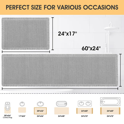 IM HOME Waffle Bath Mat Set 2 Piece Light Grey,Woven Modern Bath Rug Mats, Absorbent Non Slip Bath Floor Mat, Soft Washable Boho Bath Rugs with Tassels for Bathroom, Bedroom, Kitchen,Tub