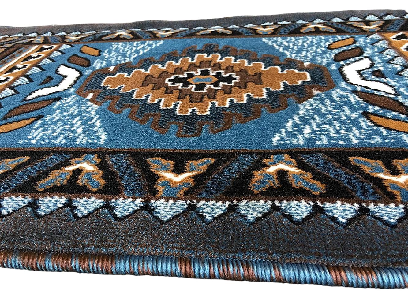 YHSF South Western Area Rug for Living Room, Bedroom, Kitchen & More - Easy to Clean, Soft & Durable Native American Tribal Rug - Stain-Proof, Non-Slip Runner for Home Decor - Blue Brown, 2' x 3'4"