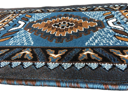 YHSF South Western Area Rug for Living Room, Bedroom, Kitchen & More - Easy to Clean, Soft & Durable Native American Tribal Rug - Stain-Proof, Non-Slip Runner for Home Decor - Blue Brown, 2' x 3'4"