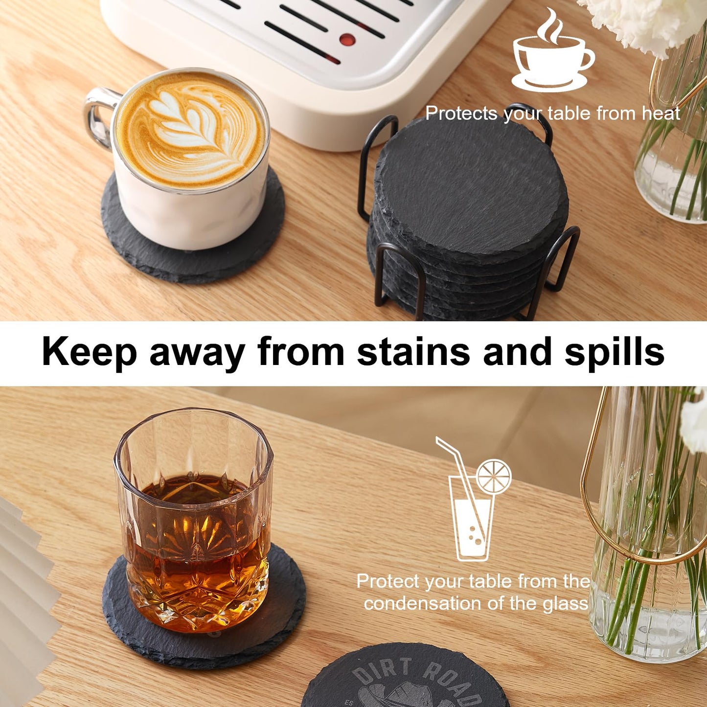 72 PCS Slate Coasters Set, 4 Inch Black Round Stone Drink Coasters Bulk, Laser Engraving Blanks with Anti-Scratch Bottom for Coffee Bar Home Kitchen Decor, Ideal Housewarming Wedding Gifts