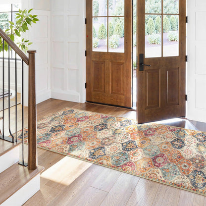 Lahome Moroccan Hallway Runner Rug, 2'5''x8' Ultra-Thin Washable Runners for Hallways Kitchen, Oriental Laundry Room Rug Non-Slip Carpet for Entryway Bedroom Bathroom Elise, Cream/Multi