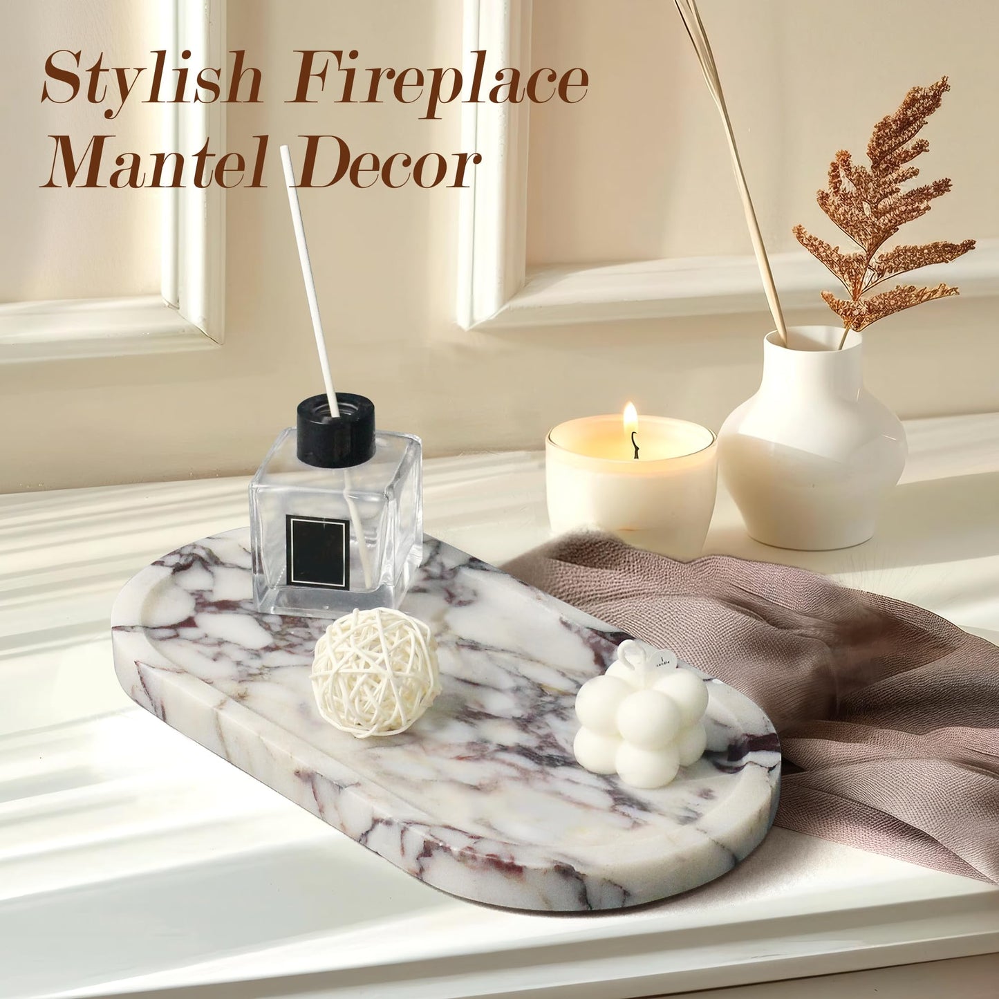 YMXYJM Real Natural Marble Tray for Bathroom, Luxury Calacatta Viola Stone Vanity Tray, Decorative Oval Trays for Countertop Storage Organizer, Dresser, Kitchen, Home Decor, 11.8" x 6", Purple