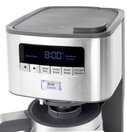 GE Drip Coffee Maker With Timer | 10-Cup Thermal Carafe Coffee Pot Keeps Coffee Warm for 2 Hours | Adjustable Brew Strength | Wide Shower Head for Maximum Flavor | Kitchen Essentials | Stainless Steel