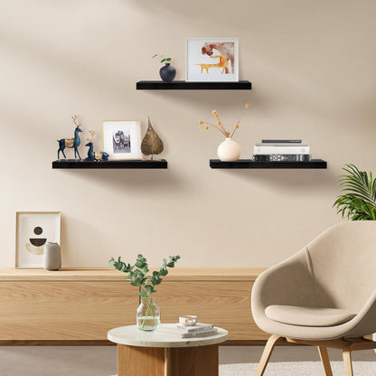 Upassion Floating Shelves for Wall Set of 3, 16" Black Wall Shelves for Home Decor, Frame Display Floating Shelf for Living Room, Bedroom, Bathroom, Kitchen