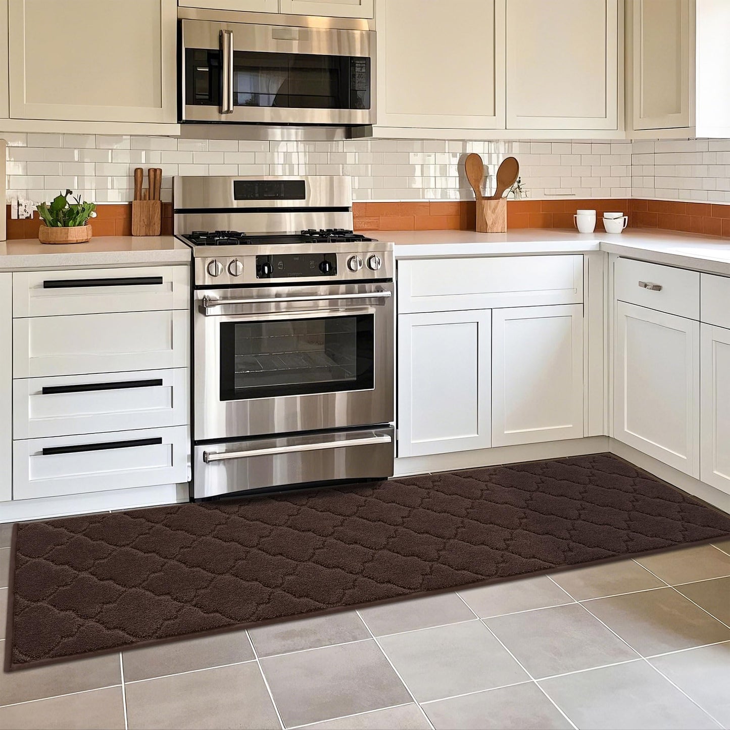 COSY HOMEER Soft Kitchen Floor Mats for in Front of Sink Super Absorbent Kitchen Rugs and Mats 20"x79" Non-Skid Kitchen Mat Standing Mat Washable,Polyester,Brown