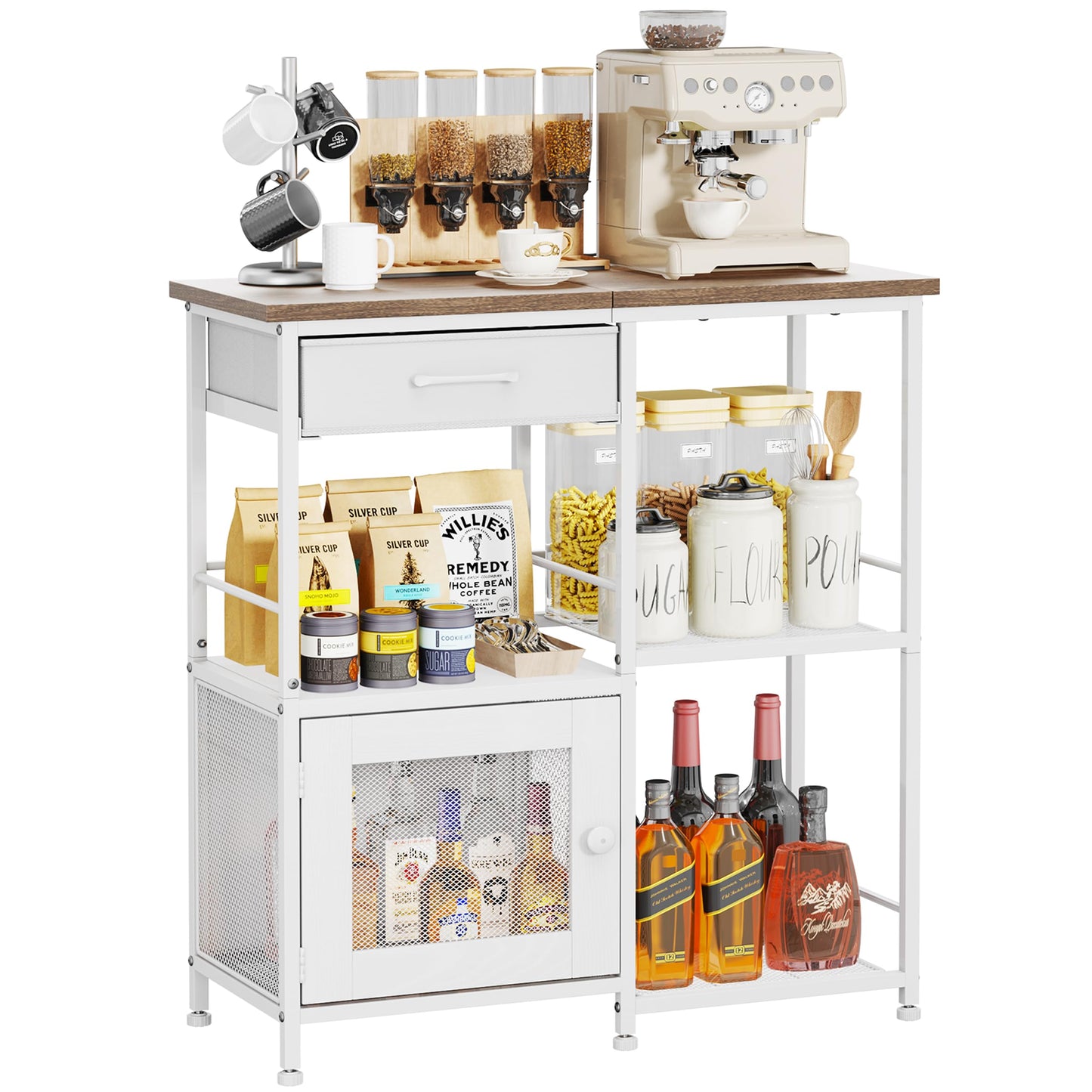 SWTYMIKI Coffee Bar Cabinet for Home - Farmhouse Coffee Stand Station Multi-Purpose Buffet Sideboard Cabinet with Drawers - Kitchen Bar Table for Living Room, Corner, Small Space, Oak