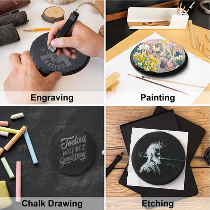 72 PCS Slate Coasters Set, 4 Inch Black Round Stone Drink Coasters Bulk, Laser Engraving Blanks with Anti-Scratch Bottom for Coffee Bar Home Kitchen Decor, Ideal Housewarming Wedding Gifts