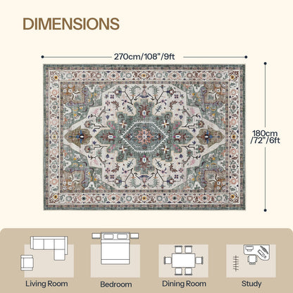 HOOBRO 6 x 9 ft Area Rugs for Living Room, Washable Non-Slip Stain Resistant Rug, Large Carpets, Pet Friendly Low Pile Soft Rug, for Bedroom Kitchen Dining Room Home Office, Vintage Green GN04AR01