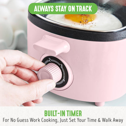 GreenLife 3-in-1 Breakfast Maker Station, Healthy Ceramic Nonstick Dual Griddles for Eggs Meat Sausage Bacon Pancakes and Breakfast Sandwiches, 2 Slice Toast Drawer, Easy-to-use Timer, Pink
