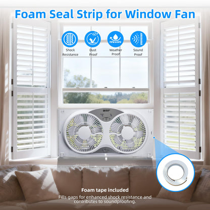 BEYOND BREEZE Window Fan Reversible Airflow, 9" Dual Window Fan with 3-Speed 3 Modes (Cool, Circulate, Exhaust), Remote Control Twin Window Fan 23.5" to 37" Adjustable Width for Bedroom, Kitchen, Home