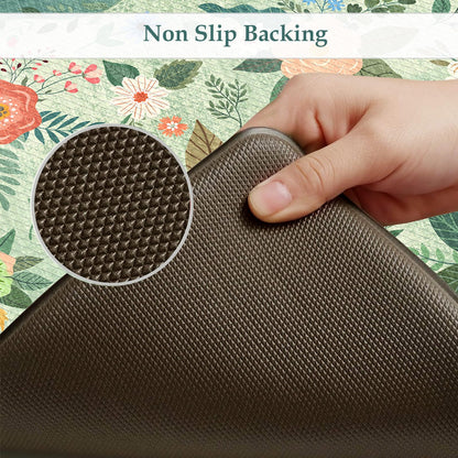 KIMODE Kitchen Mats for Floor Cushioned Anti Fatigue, Green Floral Kitchen Rugs Sets of 2, Boho Rugs for Kitchen Floor, Comfort Kitchen Floor Mats, Standing Desk Mat for Sink Laundry 20"x47"+20"x32"